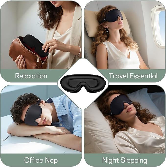Sleep Mask for Side Sleeper Men Women | Zero Eye Pressure 3D, Light Blocking Design, Soft Breathable Eye Shade Cover for Travel, Black