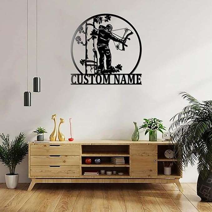 Lovely POD Personalized Hunting Metal sign, Hunting Art, Custom Compound Bow Hunter Metal Wall Art LED Light, Personalized Bow & Arrow Hunting Name Sign Home Decor, Arrow Decoration, Man Cave Decor - Bloomnest