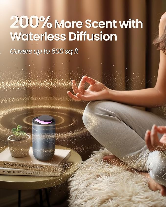 Waterless Diffuser for Essential Oil, Smart Car Air Freshener Diffuser with 3 Mist Grades & 3 LED Light Colors, Auto On/Off, Rechargeable Scent Air Machine - Bloomnest