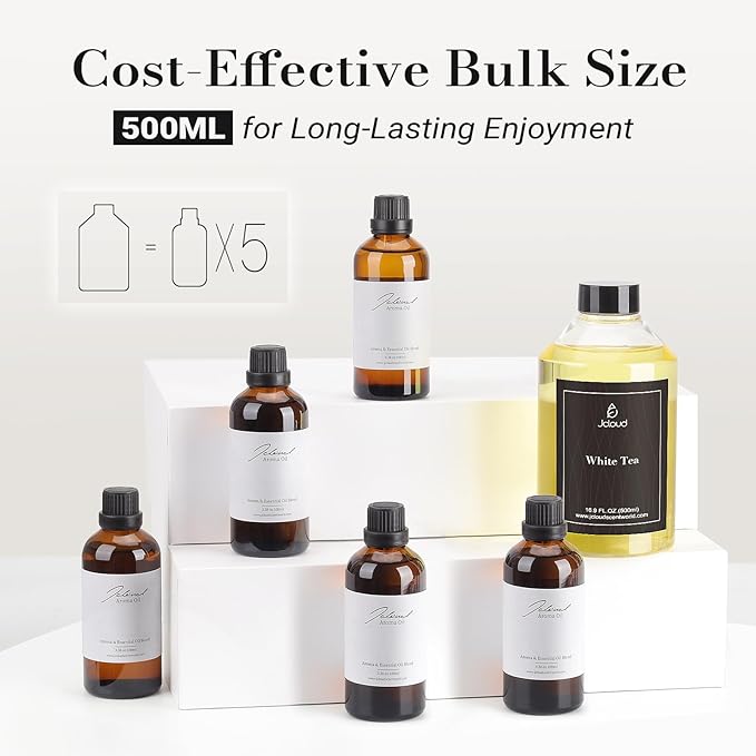 JCLOUD White Tea Hotel Diffuser Oil - 16.9 Fl Oz (500mL) - Luxury Cold Air Diffuser Oil Refill & Hotel Scent Essential Oils Bulk for Home, Aromatherapy, Offices - Bloomnest