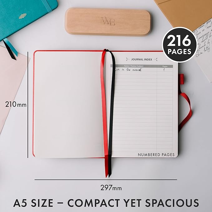 Wordsworth & Black A5 Lined Journal 216 Lined Pages, Hardcover Leather, 120 GSM Paper, Journaling Notebook for Work & Sketching, Journals for Women, Men - Gifts Box Included Red - Bloomnest