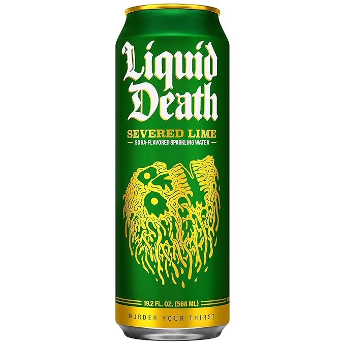 Liquid Death Soda-Flavored Sparkling Water - Severed Lime (Classic Lime Soda), Less Sugar*, Huge Flavor, No Artificial Sweeteners, King Size 19.2 Fl Oz (Pack of 12) - Bloomnest