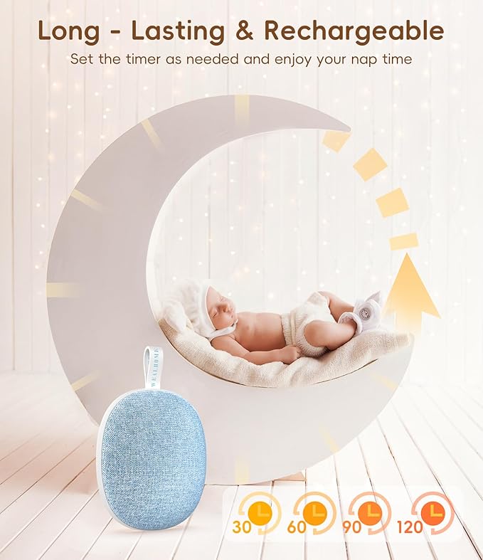 Portable White Noise Sound Machine: Baby Sleep Soother, Bluetooth Speaker, Rechargeable Battery, 4-Speed Timer, 6 Soothing Sounds Adult Therapy Aid for Trave (Blue, Portable) - Bloomnest