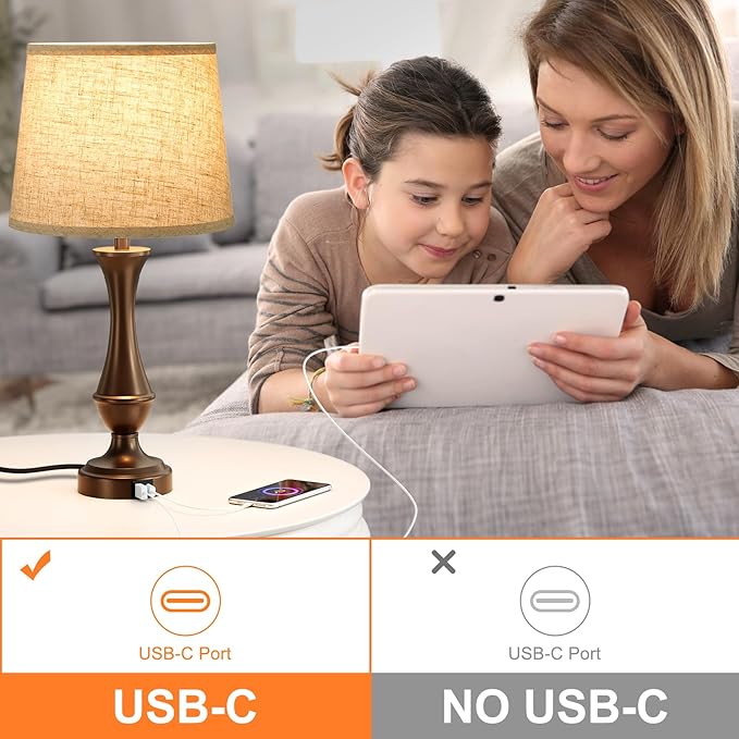 Seealle Upgraded Touch Lamps for Night Stands Set of 2 - Bedside Lamps with USB C+A, 3 Way Dimmable for Bedroom Living Room End Tables Office (Beige& Brown) - Bloomnest
