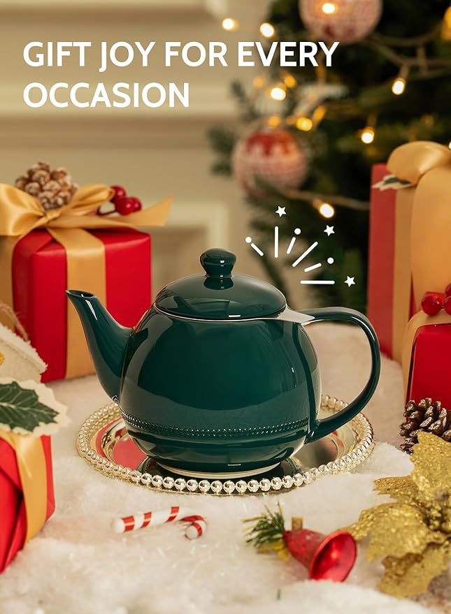 Sweese Teapots for Tea, 27 oz Porcelain Tea pot with Removable Stainless Steel Infuser, Tea Pots for Loose Tea - Dark Green - Bloomnest