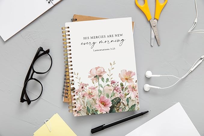 Christian Notebook for Women, Christian Art Gifts Journal, Prayer Journal for Women, Bible Journaling Notebook, Lamentations 3:23 His Mercies Are New Every Morning Floral Notebook 5.5x8.3 - Bloomnest