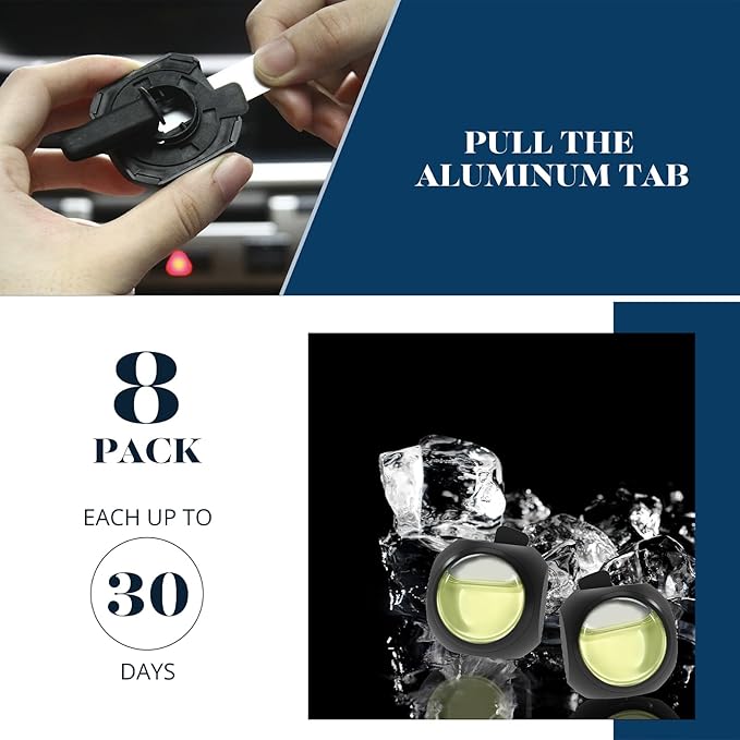 Car Air Freshener Vent Clips, 8 Pack, Provides Long-Lasting Scent, Up to 240 Days, Odor Eliminator (Ice Scent) - Bloomnest