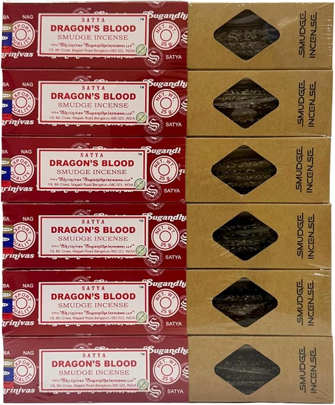 Satya Smudge Incense Stick – Hand-Rolled Indian Masala Incense for Meditation, Yoga & Spiritual Cleansing Pack of 6 (Smudge Dragon Blood) SoulSticks