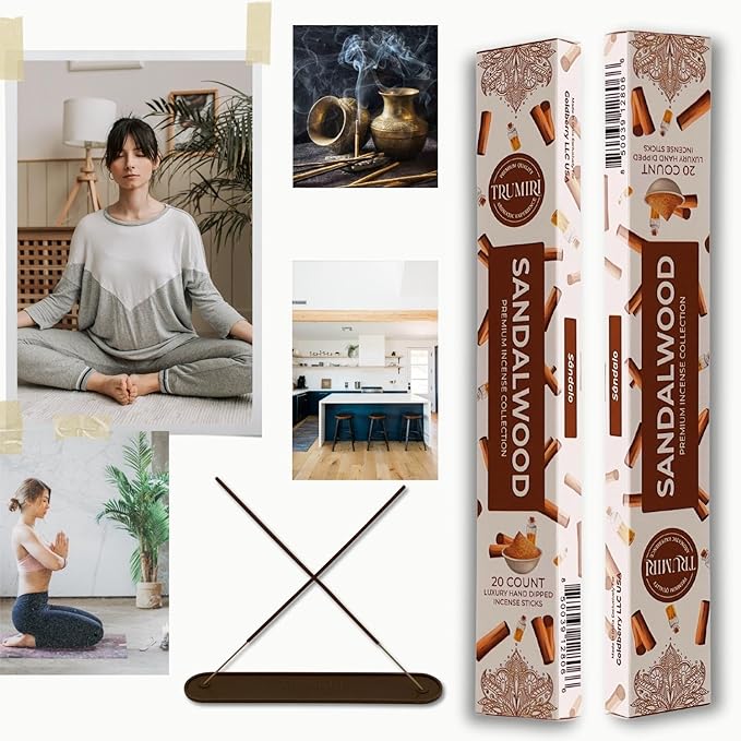 Sandalwood Incense Sticks - Incienso de Sándalo - Total 120 Insence-Sticks - 6 Packs of 20 Insense - Inciensos - Inscents - Natural Non Toxic Ingredients - Incents - Incence - Inscense - Insents TRUMIRI