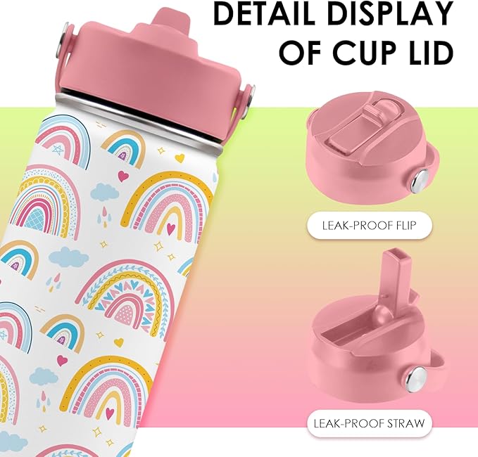 16oz Rainbow Tumbler Cup with Handle and Straw - Pink Stainless Steel Water Bottle for Women Men - Insulated Double Wall Travel Mug, Sweatproof, Non-Slip Base - Birthday Gift Ideas - Bloomnest