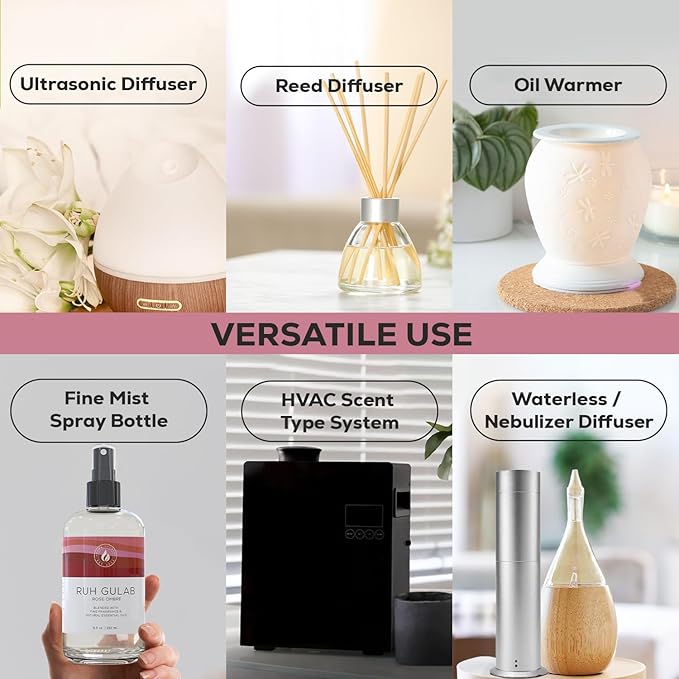 Aroma Country Ruh Gulab Diffuser Oil - Luxury Essential Oils for Diffuser Refill & Air Freshener Room Spray - Long-Lasting & Natural Home Fragrance, Damask Rose Scented Oil for Diffusers (8.5 Fl. oz) AromaCountry