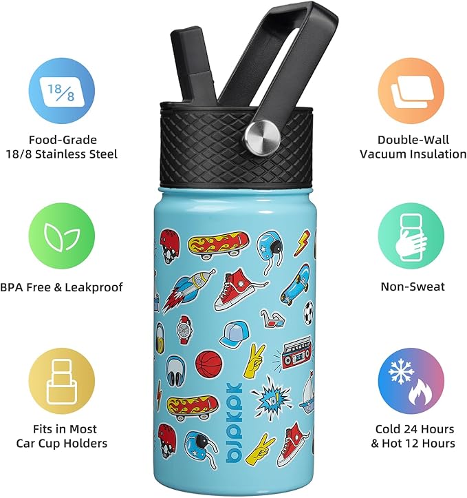 BJPKPK Insulated Water Bottle with Straw Lid, 15 oz Stainless Steel Metal Water Bottles, Reusable Leak Proof BPA Free Water Bottles, Cups, Thermo, Playground - Bloomnest