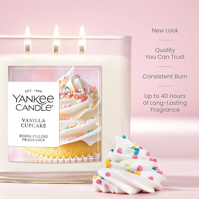 Yankee Candle Vanilla Cupcake, Scented Candle, 14.5oz 3-Wick Candle Jar with up to 40 Hours Burn Time, Giftable - Bloomnest