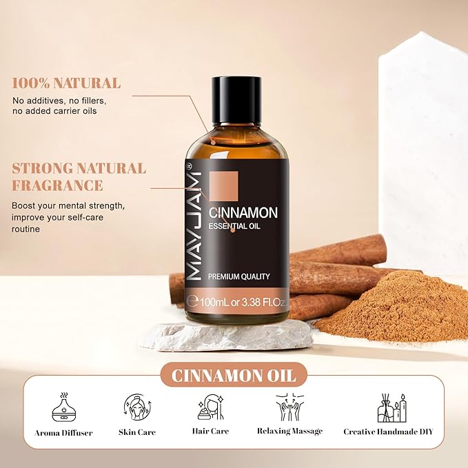 MAYJAM Cinnamon Essential Oil - Huge 3.38 Fl.oz - Premium Grade Essential Oils for Diffusers and Aromatherapy - Cinnamon Oil for Indoor and Outdoor - Bloomnest