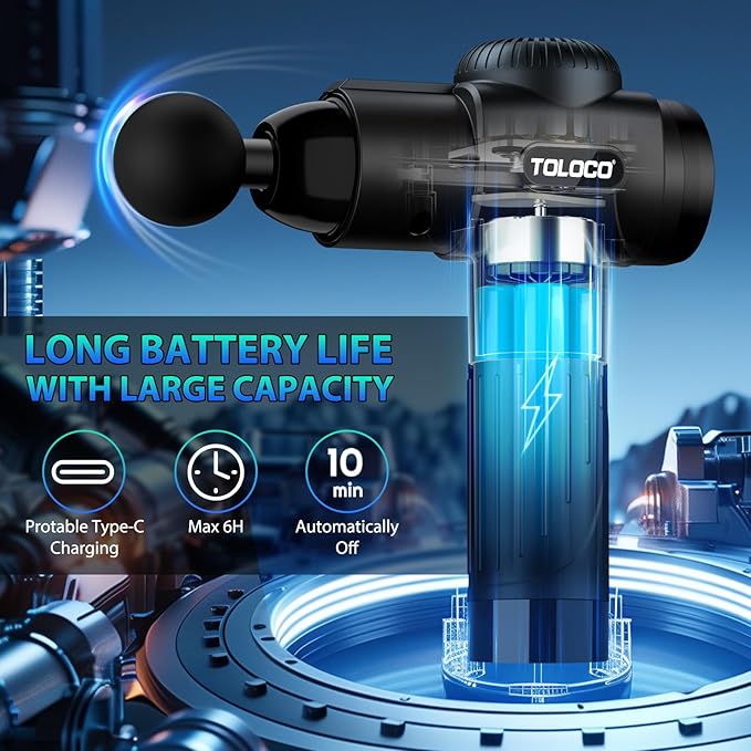 TOLOCO Massage Gun, Deep Tissue Back Massage for Athletes for Pain Relief, Percussion Massager with 10 Massages Heads & Silent Brushless Motor, Gifts for Fathers Day, Black - Bloomnest