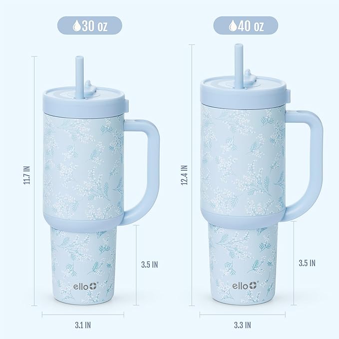 Ello Oasis 40 oz Tumbler with Handle & Retracting Straw | Reusable Insulated Stainless Steel Cup 100% Leakproof, Gifts for Teens Women Men | Keeps cold for 24 Hours, Cup Holder Friendly, Sweet Alyssum - Bloomnest