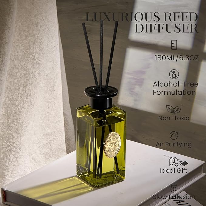M&SENSE 6.3 oz Large Reed Diffuser Set | Eucalyptus Mint Scent Oil Diffuser with Sticks | Hotel Collection Non-Toxic Essential Oil |for Bedroom Bathroom Living Room MSENSE