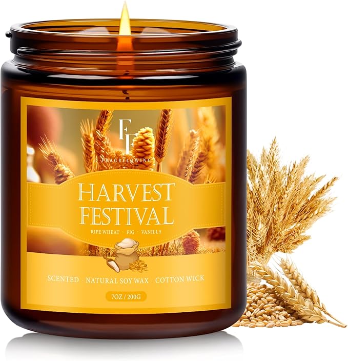 Fall Candle, Harvest Festival Scented Candles for Home, Natural Soy Autumn Candle Aromatherapy Candle, 7 oz Jar Candles Fall Gifts for Women Men - Bloomnest