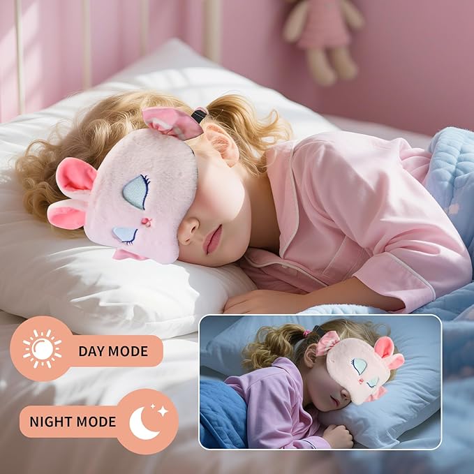 Cute Sleep Eye Masks for Kids, Kawaii Cartoon Kids Sleeping Mask for Women Boys Girls Teens, Soft Plush Adjustable Eyeshade Silk Travel Nap Eye Cover,Pink Candy Bunny - Bloomnest