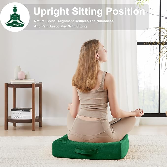 2 Pcs High Density Foam Floor Pillow - Upgraded Large Pillows Seating for Adults - Outdoor Floor Cushion with Soft Tufted Cover - Yoga Pillows for Sitting On Floor - 22 Inch Green - Bloomnest