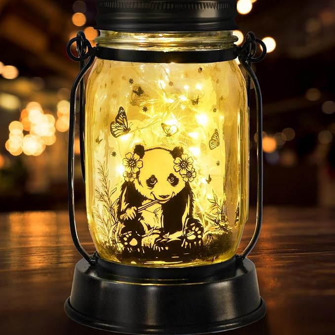kyoryuger Panda Gifts for Women/Men/Kids Panda Solar Lanterns Mom Grandma Birthday Present Lantern Memorial Lights Solar Garden Decoration Outside for Yard, Patio,Backyard,Porch Torches - Bloomnest