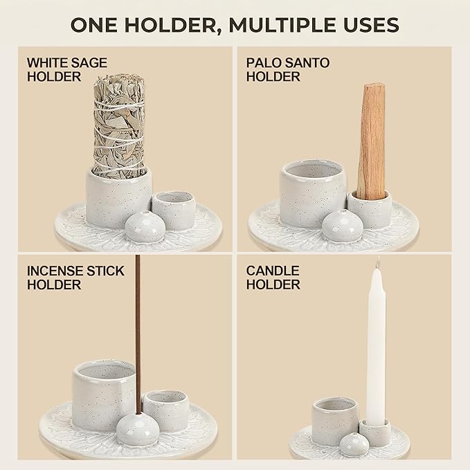 Palo Santo Sticks Holder, Multi-Purpose Handmade Ceramic Incense Burner for Palo Santo Incense Sticks, Sage Holder for Burning, Ash Catcher Tray for Meditation Yoga Room (Spotted White) ToolSentryX