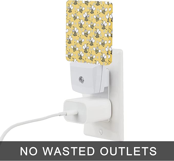 Bee Night Light,Cute Cartoon Bees Plug-in Night Lights with Dusk-to-Dawn Sensor for Bedroom, Bathroom and Living Room Sleep Friendly lamp for Women/Girls/Boys Gift,0.5W