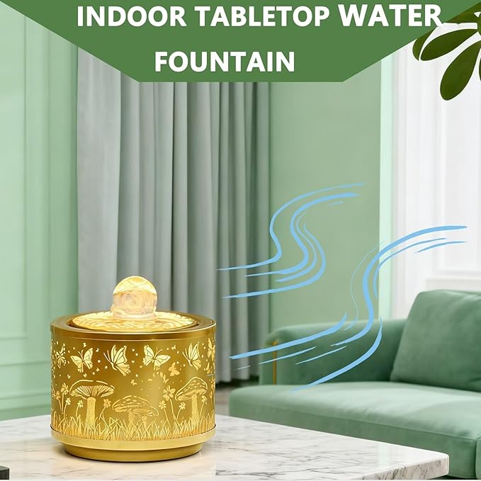 Indoor Tabletop Water Fountain Round - Home Décor Soothing Sound Machine - Automatic Pump, Indoor Zen Relaxation for Office, Living Room, Or Bedroom Yellow - Bloomnest
