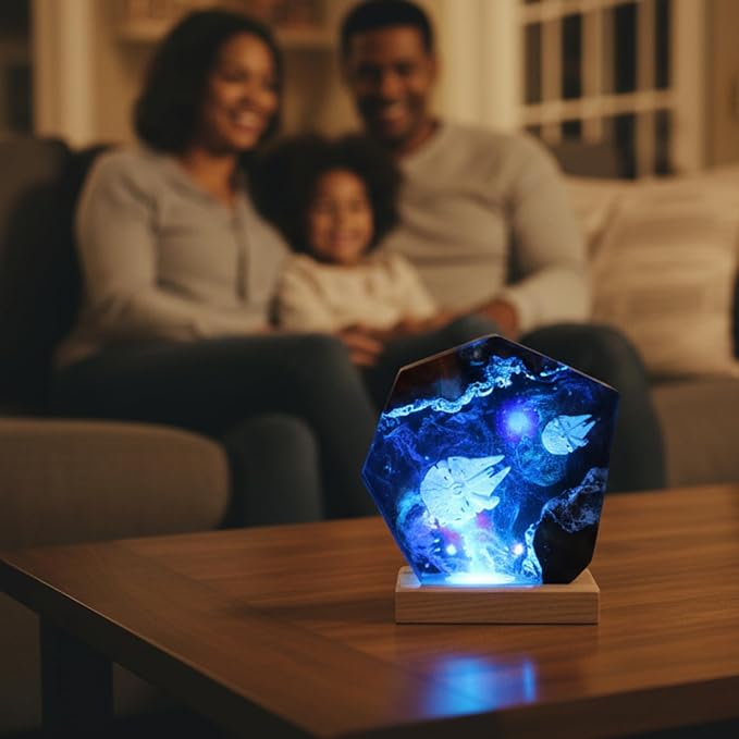 Handmade 3D Ocean Resin Lamp, Epoxy Ocean Night Light with Wooden Base, LED Color Changing Table Lamp, USB Powered Dragons Decor, Unique Ocean Gift for Bedroom & Home Office (Astronaut Galaxy) - Bloomnest