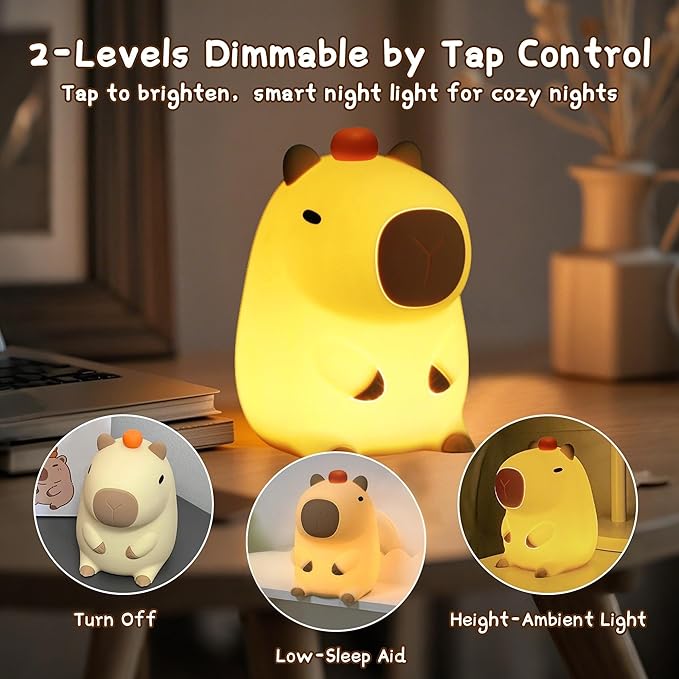 Capybara Night Light,Cute Tangerine LED Squishy Novelty Animal Night Lamp,Dimmable Soft Silicone Nursery Nightlight for Kids, Rechargeable Bedroom Touch Lamp, Dorm Decor, Baby Boys Girls Gift - Bloomnest