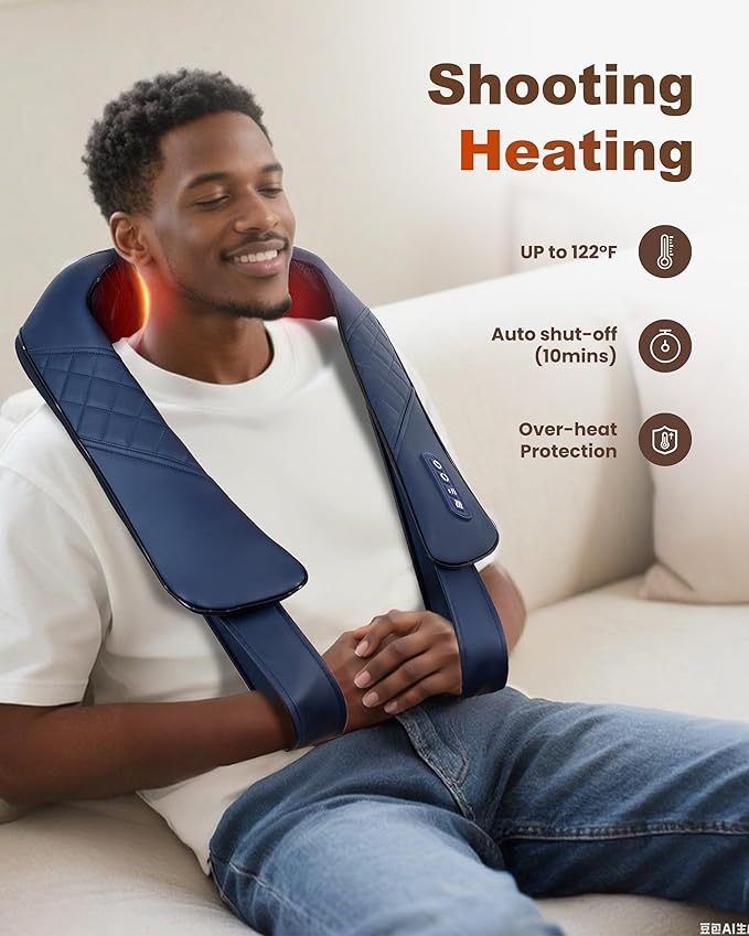 Beleduc Cordless Neck Massager for Pain Relief Deep Tissue, Shiatsu Neck and Back Massager with Heat, Portable Kneading Shoulder Massager, Gifts for Men Women Dad Mom