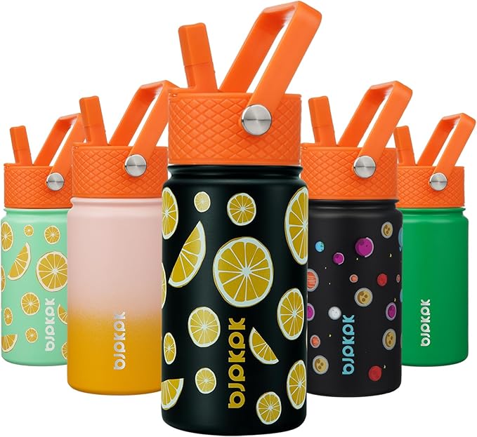 BJPKPK Insulated Water Bottle with Straw Lid, 15 oz Stainless Steel Metal Water Bottles, Reusable Leak Proof BPA Free Thermo, Flask, Cups - Lemon - Bloomnest