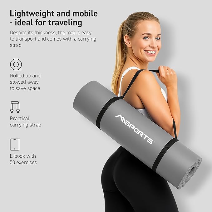 Yoga Mat Premium Non Slip Thick – Extra Comfortable Exercise Mat for Home Workouts, Pilates, Stretching & Gym – Cushioned NBR Foam, Gym Mat with Strap, for Women & Men - Bloomnest