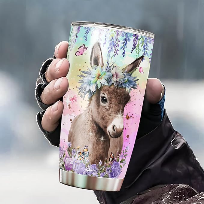 WAZONE Personalized Tumbler Just A Girl Who Loves Donkeys Flower Cute Farm Insulated Stainless Steel Cup Custom Name 20oz 30oz Animal Themed Gifts Birthday Christmas For Girls Donkey Lovers - Bloomnest