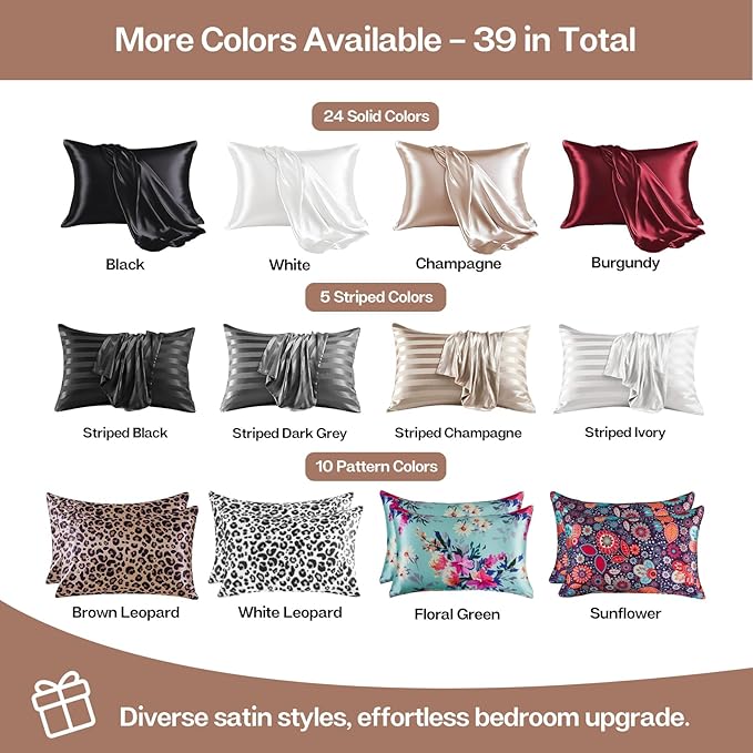 MR&HM Satin Pillowcase for Hair and Skin, Silk Satin Pillowcase 2 Pack, King Size Pillow Cases Set of 2, Silky Pillow Cover with Envelope Closure (20x40, Mocha Mousse) - Bloomnest