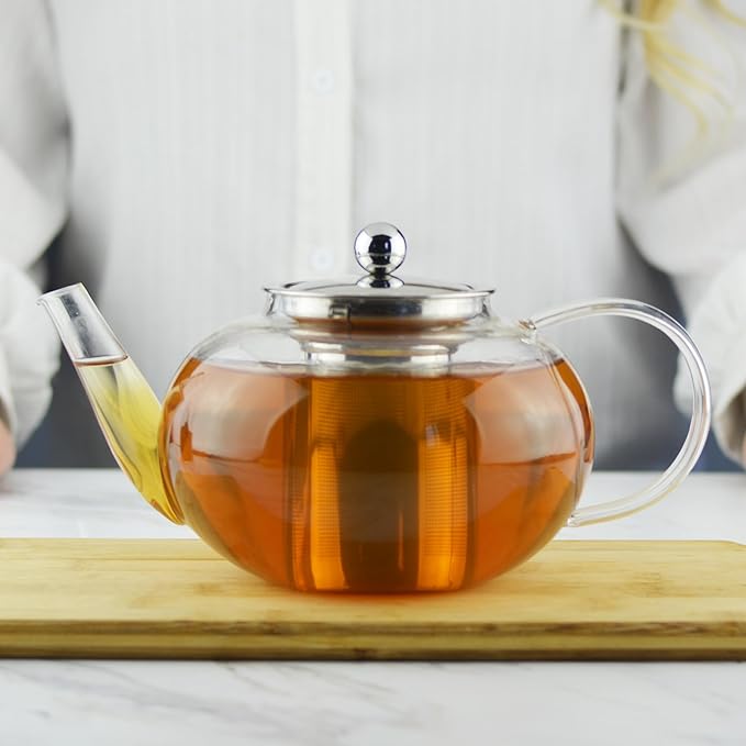 GROSCHE - Joliette Borosilicate Glass Teapot with Stainless Steel Infuser - 5 Cup Glass Teapot with Removable Strainer for Loose Leaf & Herbal Tea, Dishwasher Safe, 42 oz