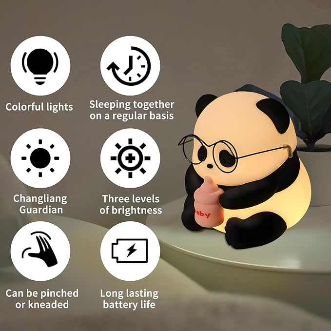 Cute Panda Night Light, LED Novelty Animal Night Lamp, 3 Level Dimmable Nursery Nightlight Gift for Breastfeeding Toddler Baby Kids, Food Grade Silicone Cute Stuff forRoom Decor - Bloomnest