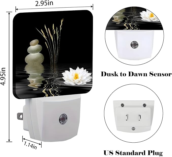 Zen White Lotus Night Light,Plug Into Wall with Dusk to Dawn Light Sensors, Warm Nightlights for Bedroom, Bathroom, Hallway, Kitchen, Gifts Ideal for Boys Girls Women Men - Bloomnest