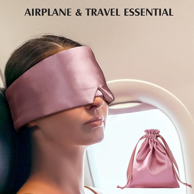 YFONG 100% Mulberry Silk Sleep Mask, Total Blackout Silk Eye Mask for Sleeping Women & Men, 22 Momme 6A Grade Pure Silk with Adjustable Band Designed for Side Sleeper Pink - Bloomnest