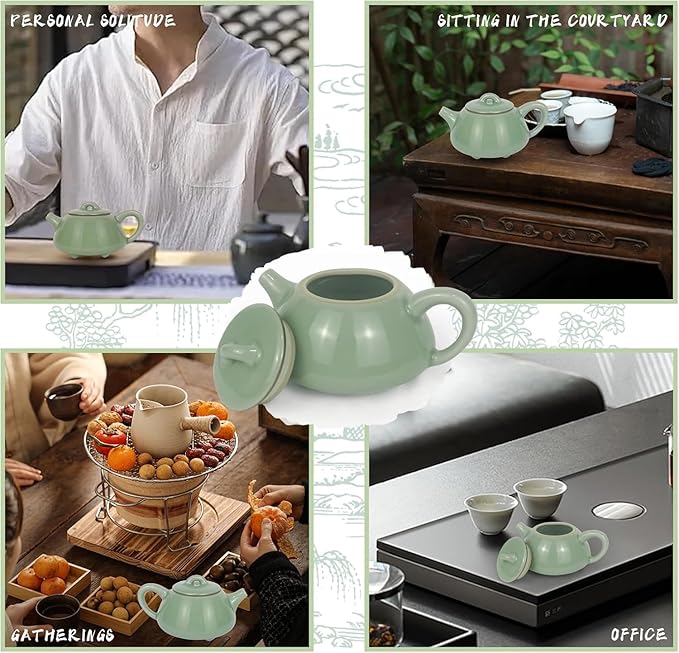 Handmade Celadon Teapot 120ml, Traditional Gongfu Tea Pot with Gift Box, Ceramic Stovetop Safe Teapot for Oolong & Pu-erh Tea - Bloomnest