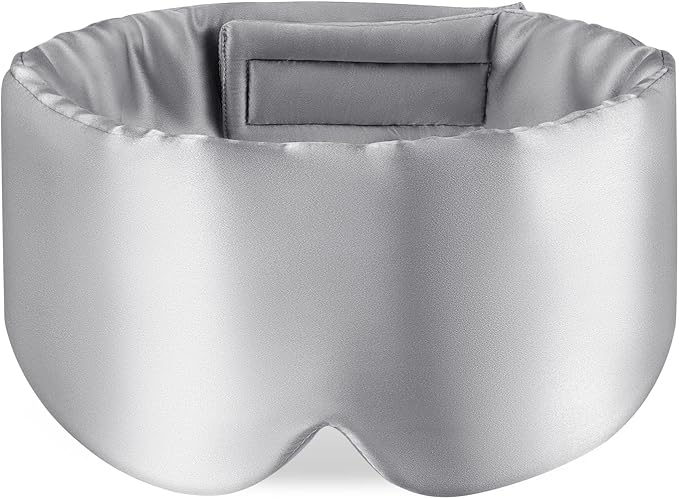 Zenssia 100% Mulberry Silk Sleep Mask Eye Mask for Man and Woman with Adjustable Headband, Full Size Large Sleep Mask & Blindfold for Total Blackout for All Night Sleep, Travel & Nap-Silvergrey - Bloomnest