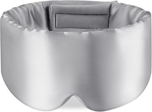 Zenssia 100% Mulberry Silk Sleep Mask Eye Mask for Man and Woman with Adjustable Headband, Full Size Large Sleep Mask & Blindfold for Total Blackout for All Night Sleep, Travel & Nap-Silvergrey - Bloomnest