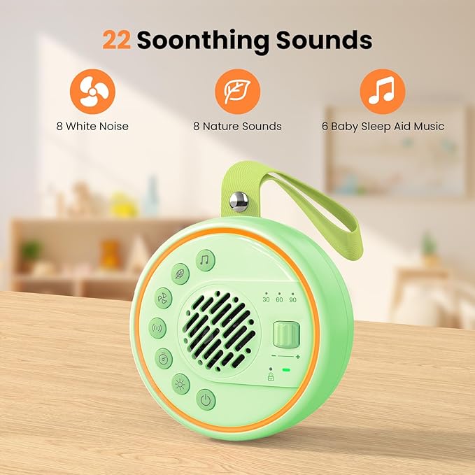 White Noise Machine Portable Sound Machine with 22 Soothing Sounds for Kids Adults, 4 Modes Night Light,3 Sleep Timer,Sound Therapy for Home Office Travel,Green - Bloomnest