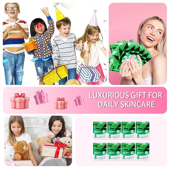 8 Pack Aloe Face Sheet Mask Skincare,Hydrating Face Mask For Sensitive Skin,Moisturize,Soothing,Nourish for All Skin Types,Natural Spa Party Facial Mask Skincare Set for Women Men Girls - Bloomnest