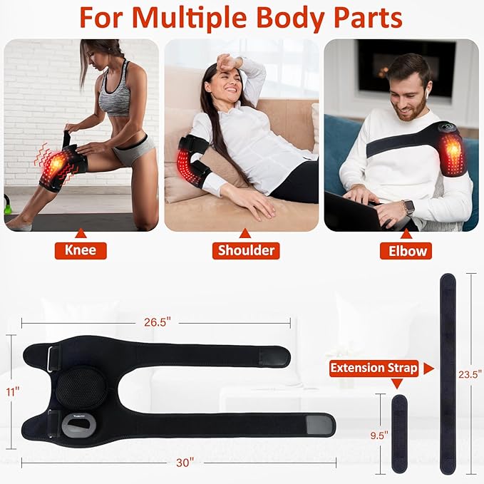 Infrared Light Knee Massager with Heat and Red Light Therapy, 660nm & 850nm Knee Pain Relief, Vibration Heated Cordless Knee Wrap for Elbow Shoulder to Women Men and Elder - Bloomnest