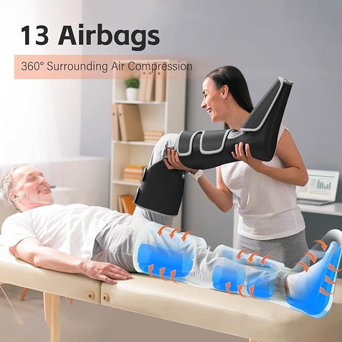 SHINE WELL Leg Massager with Heat and Compression for Circulation, 3 Heat 3 Modes 3 Intensities for Pain Relief and Swelling, Foot and Leg Compression Massager - Bloomnest