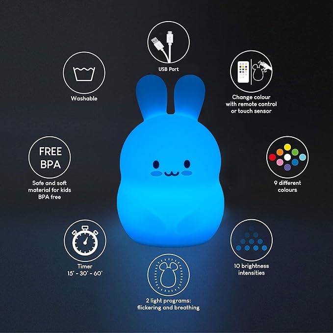 Rabbit Night Lights for Kids, Babies Nursery Lamp, Kids lamp, Child Bedroom Bedside Lamp, Changeable Brightness & Color Children's Table Night-Lights, Holiday Gifts, Child Gift - Medium - Bloomnest
