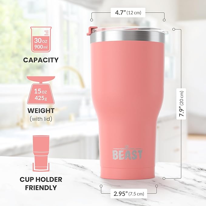 Beast 30 oz Tumbler Stainless Steel Vacuum Insulated Coffee Ice Cup Double Wall Travel Flask (Blossom Pink) - Bloomnest