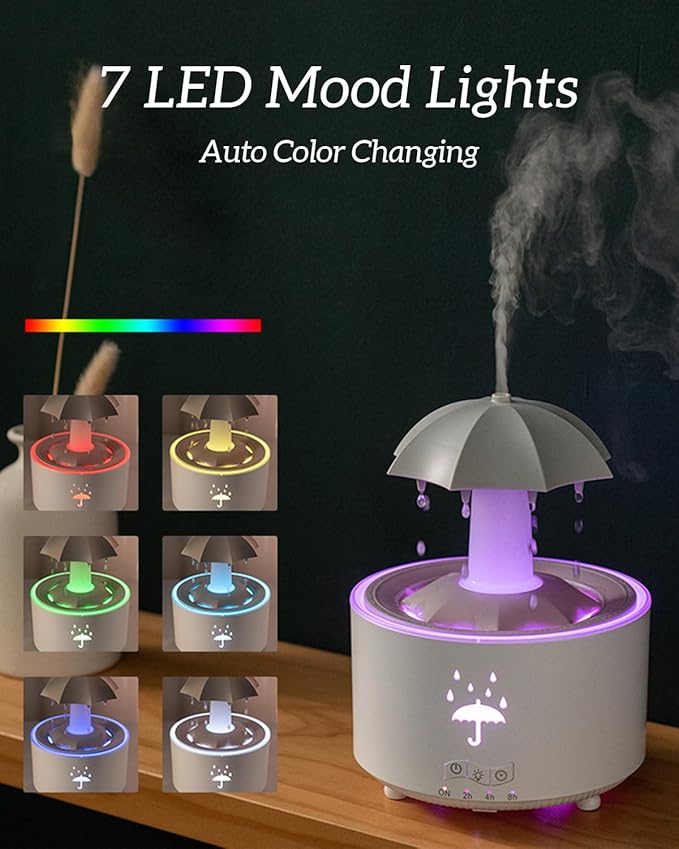 Aesthetic 2-in-1 Humidifier Oil Diffuser with 360° Rotating Raindrop & 7 LED Mood Lights,Ultrasonic Quiet Cool Mist Humidifier for up to 24 Hrs,Ideal Holiday Gifts for Home - Bloomnest