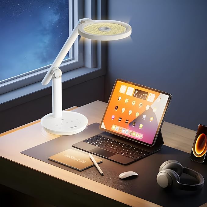 Honeywell Desk Lamp for Home Office, H6 Sunturalux™ Eye-Caring Led Desk Light, 800LM Dimmable Desk Lamp with Timer, Touch Control Tall Desk Reading Light, Table Lamp for Circle Webcam, Study, Bedroom - Bloomnest